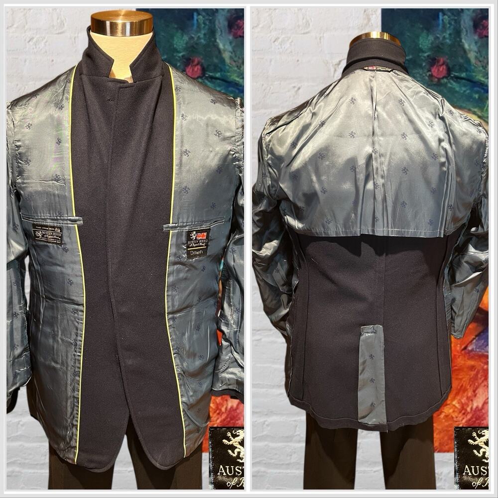 Vintage Austin Reed 40L Navy Blue Flannel Blazer Shank Buttons Unconstructed - Picture 7 of 16